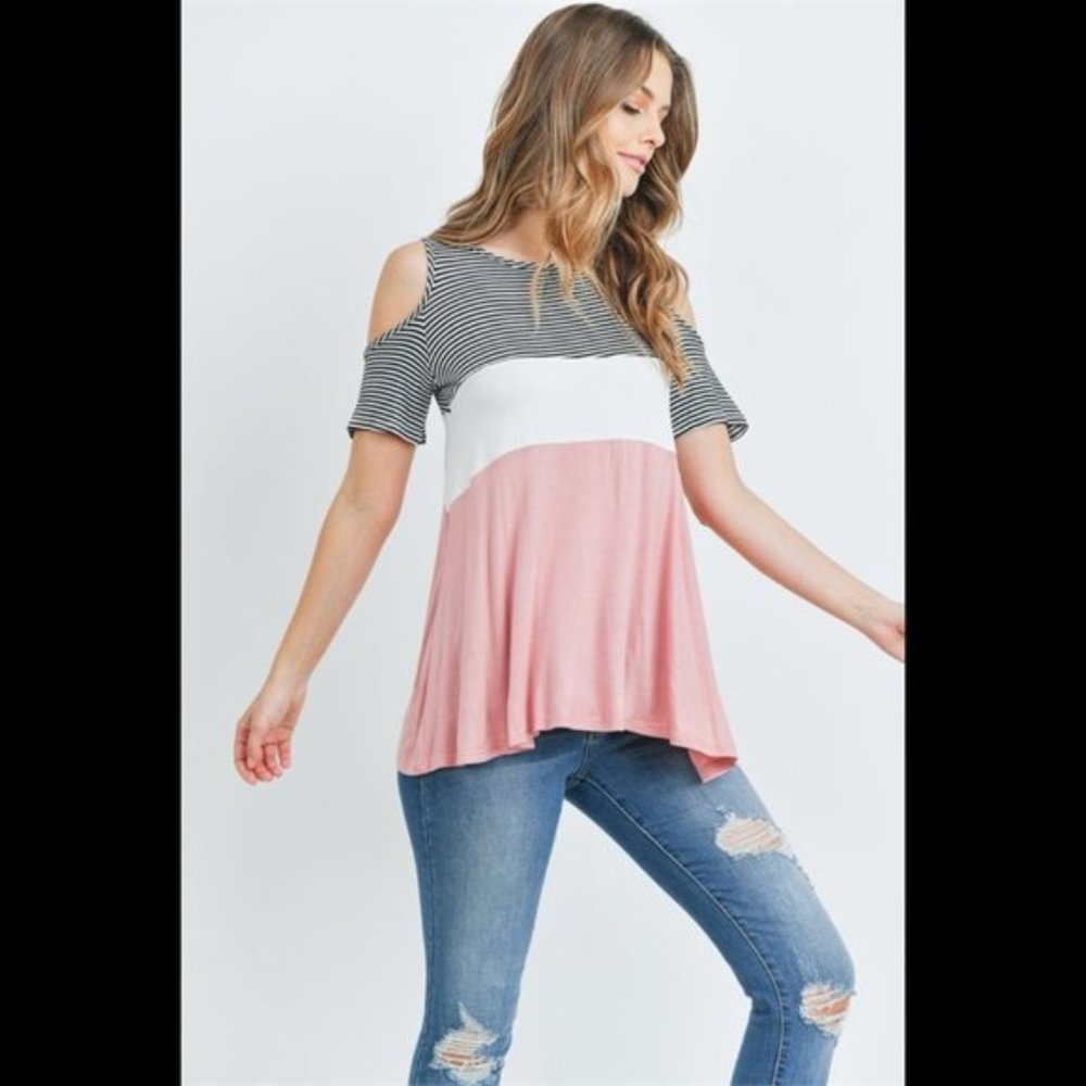 Cold Shoulder color block tee